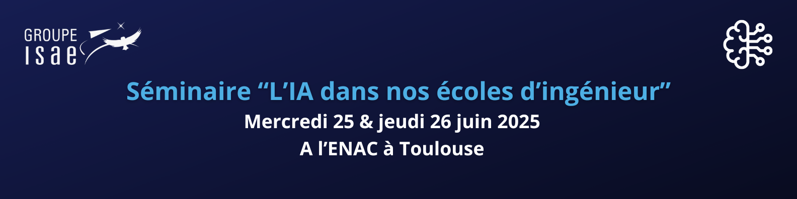 Bannière du séminaire du Groupe ISAE "L'IA dans nos écoles d'ingénieur"
